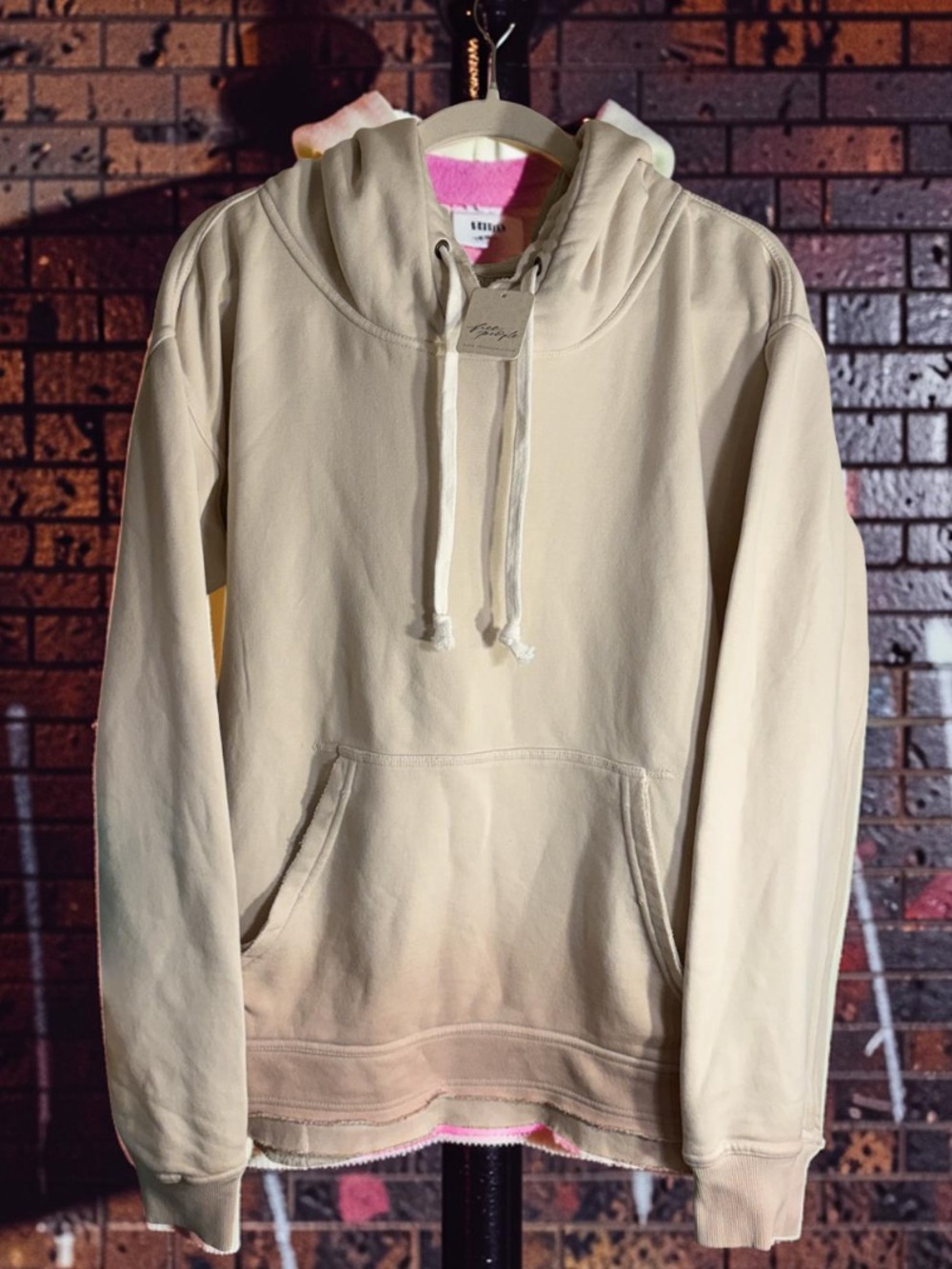 FREE PEOPLE ZUMA IVORY OMBRE HOODED SWEATSHIRT L